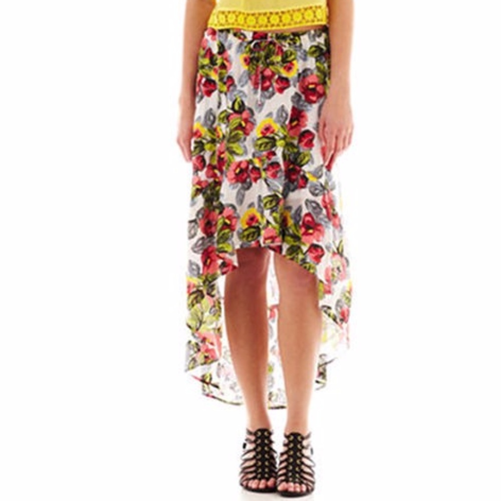 Olsenboye Ruffle-Hem High-Low Print Skirt